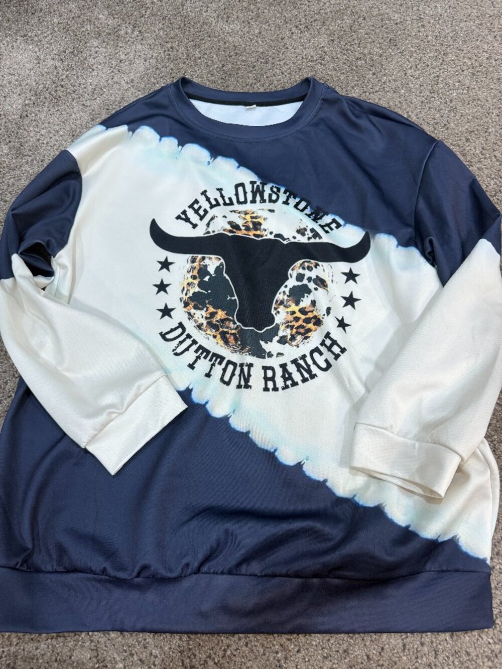 Yellowstone Dutton Ranch Women’s XL Blue Cream Oversized Sweatshirt Tie Dye